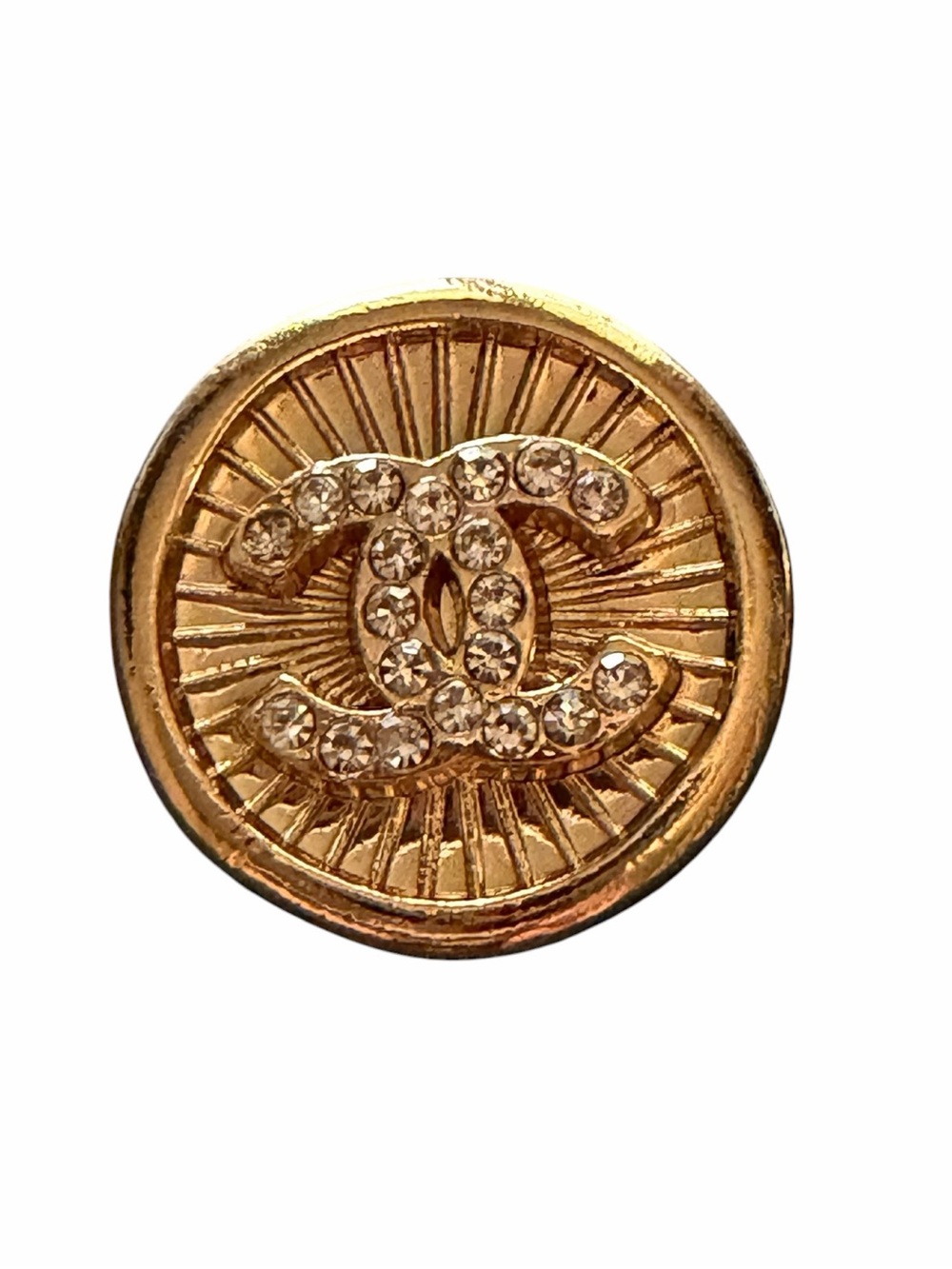 Authentic Vintage Chanel 22mm Gold Sunburst CC Rhinestone Shank Garment Button